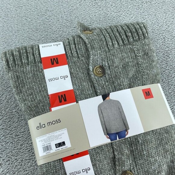 Ella Moss Button-Up Cardigan M Gray Knit Relaxed Soft Fit  Wear NWT 1194 - Picture 3 of 6